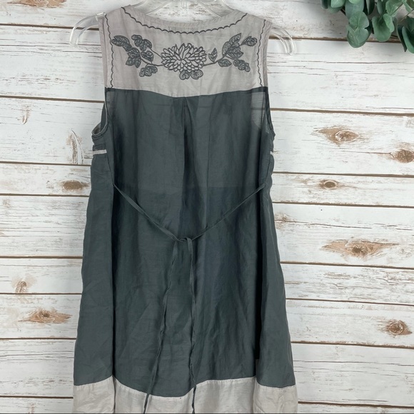 CECICO Embroidered Gray Sleeveless Top Silk/Cotton - Picture 6 of 9